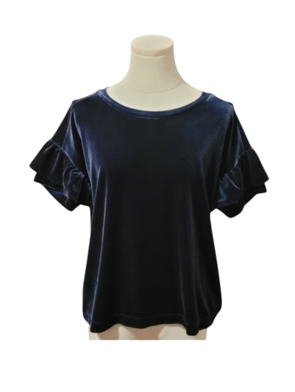 Madewell Velvet Super Soft Ruffled Puffy Sleeve Scoop Neck Blouse Size Medium